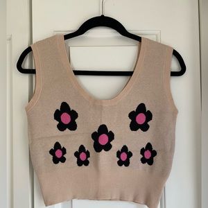 Isalis Sweater Tank/Vest with Pink+Black Flowers